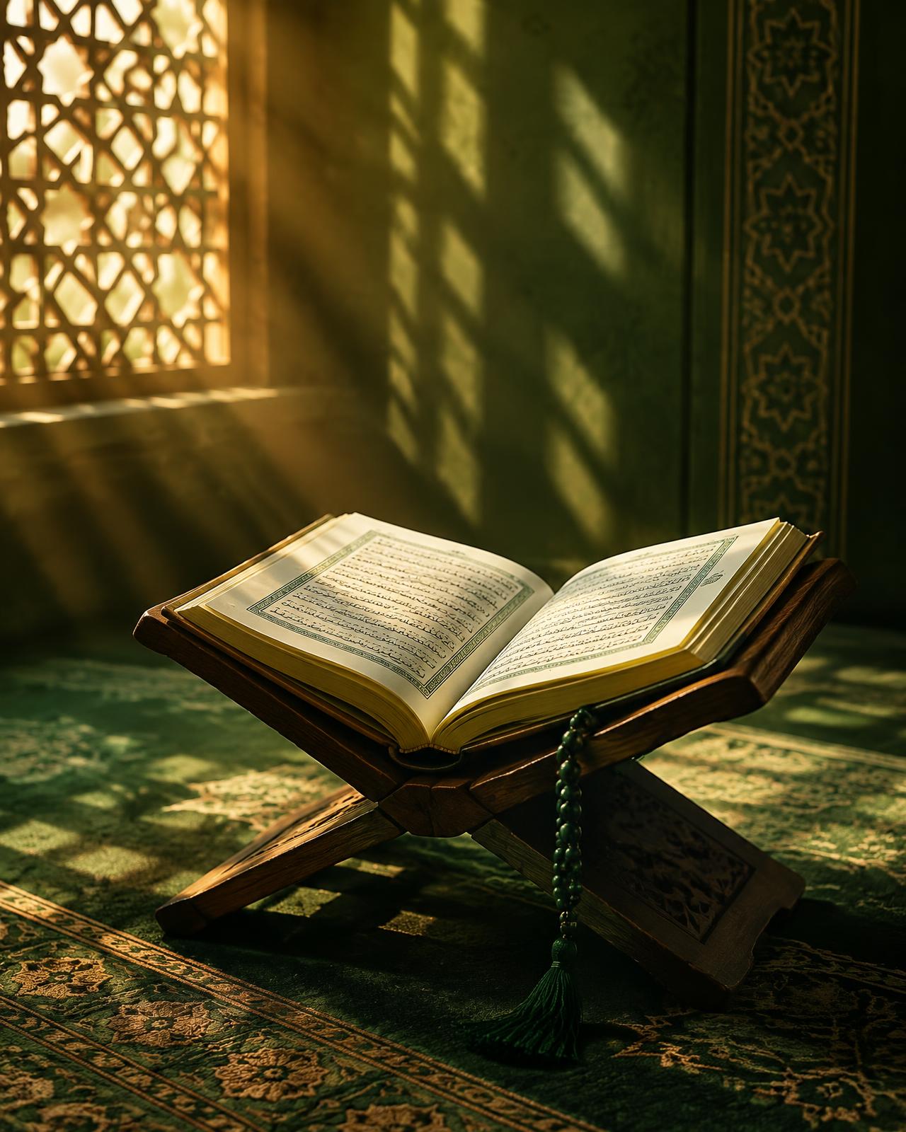Open Qur'an on a wooden stand